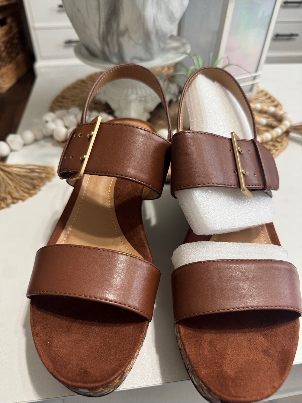 new directions Brown Leather Buckle Sandals